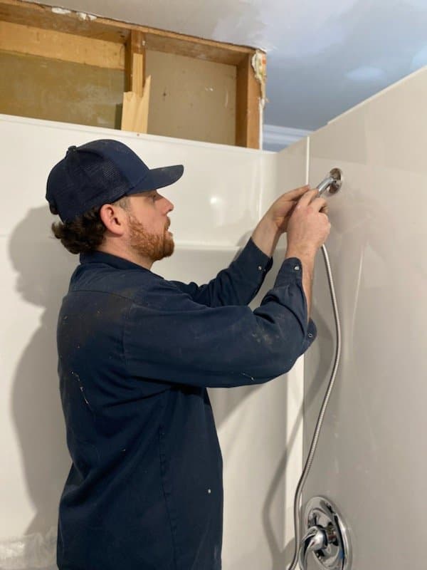Installing a shower valve during a bathroom renovation